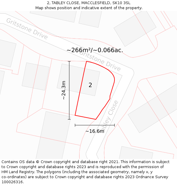 2, TABLEY CLOSE, MACCLESFIELD, SK10 3SL: Plot and title map
