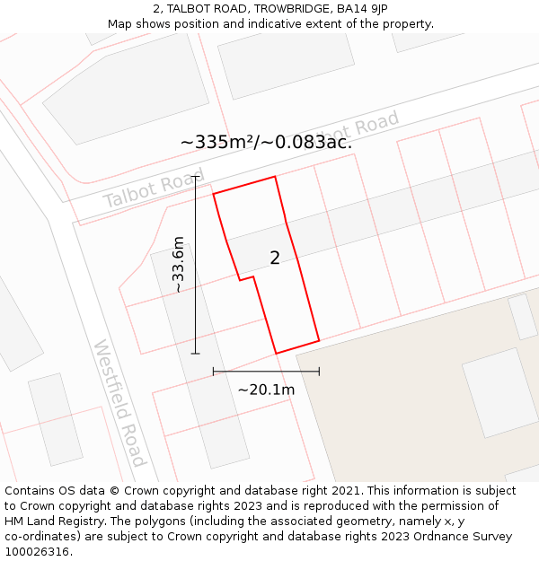 2, TALBOT ROAD, TROWBRIDGE, BA14 9JP: Plot and title map