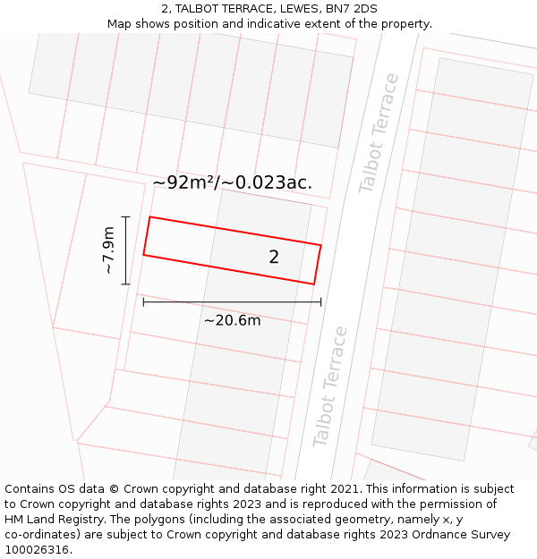 2, TALBOT TERRACE, LEWES, BN7 2DS: Plot and title map