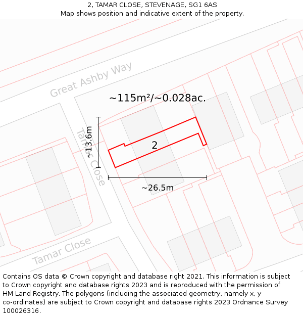 2, TAMAR CLOSE, STEVENAGE, SG1 6AS: Plot and title map