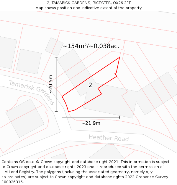 2, TAMARISK GARDENS, BICESTER, OX26 3FT: Plot and title map