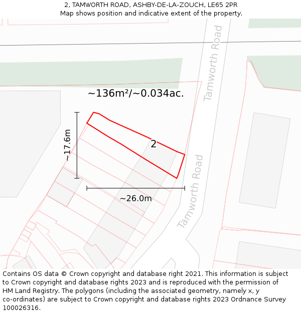 2, TAMWORTH ROAD, ASHBY-DE-LA-ZOUCH, LE65 2PR: Plot and title map