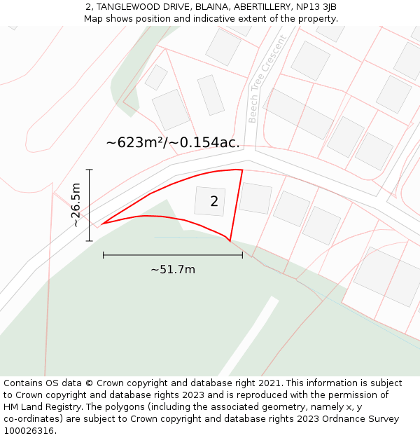 2, TANGLEWOOD DRIVE, BLAINA, ABERTILLERY, NP13 3JB: Plot and title map