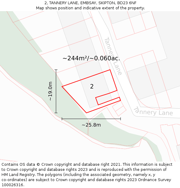 2, TANNERY LANE, EMBSAY, SKIPTON, BD23 6NF: Plot and title map