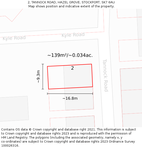2, TANNOCK ROAD, HAZEL GROVE, STOCKPORT, SK7 6AU: Plot and title map