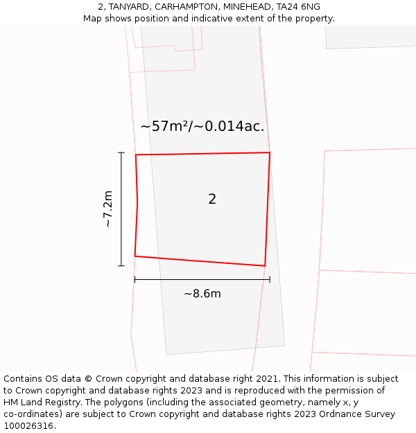 2, TANYARD, CARHAMPTON, MINEHEAD, TA24 6NG: Plot and title map