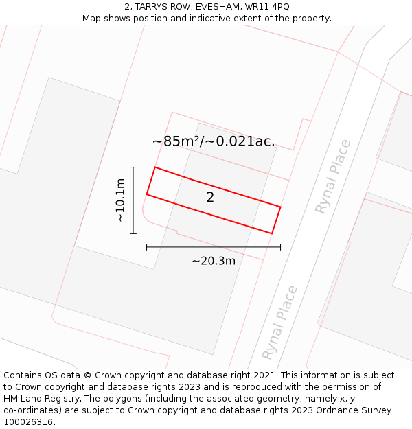 2, TARRYS ROW, EVESHAM, WR11 4PQ: Plot and title map