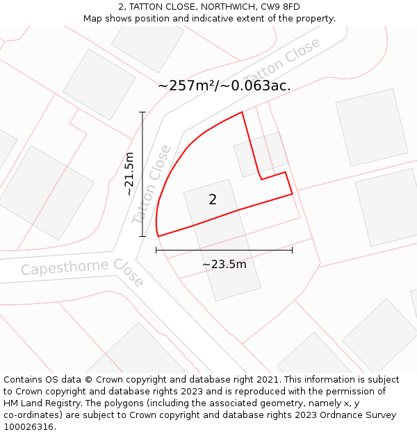 2, TATTON CLOSE, NORTHWICH, CW9 8FD: Plot and title map