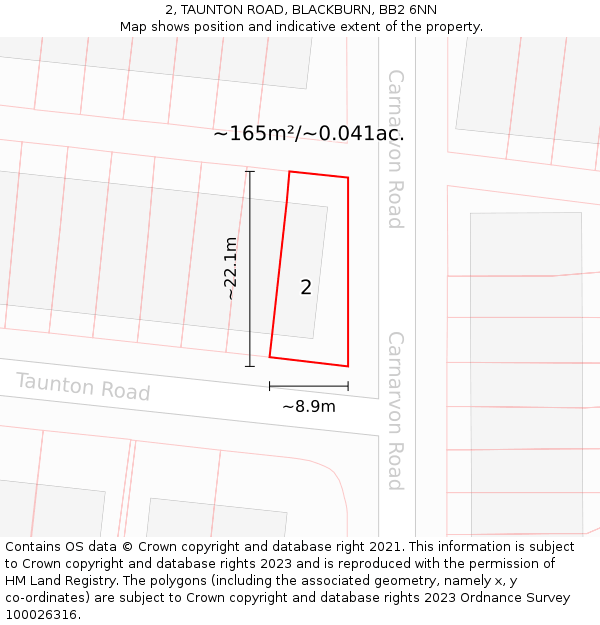 2, TAUNTON ROAD, BLACKBURN, BB2 6NN: Plot and title map