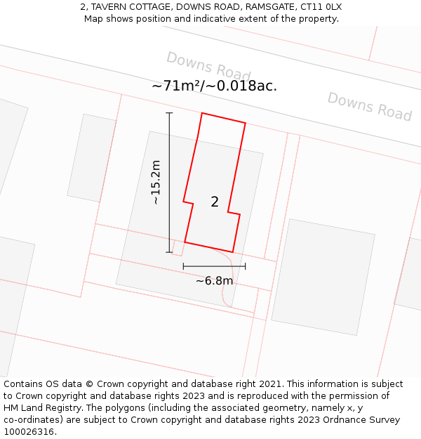 2, TAVERN COTTAGE, DOWNS ROAD, RAMSGATE, CT11 0LX: Plot and title map