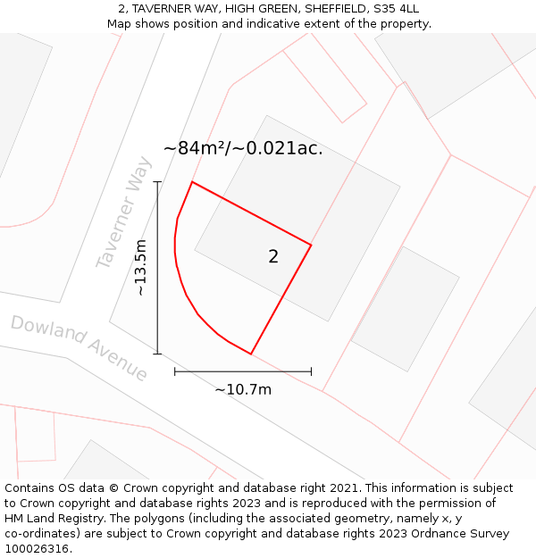 2, TAVERNER WAY, HIGH GREEN, SHEFFIELD, S35 4LL: Plot and title map