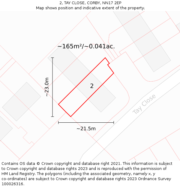 2, TAY CLOSE, CORBY, NN17 2EP: Plot and title map