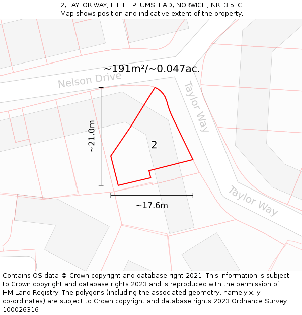 2, TAYLOR WAY, LITTLE PLUMSTEAD, NORWICH, NR13 5FG: Plot and title map