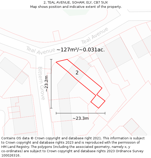 2, TEAL AVENUE, SOHAM, ELY, CB7 5UX: Plot and title map