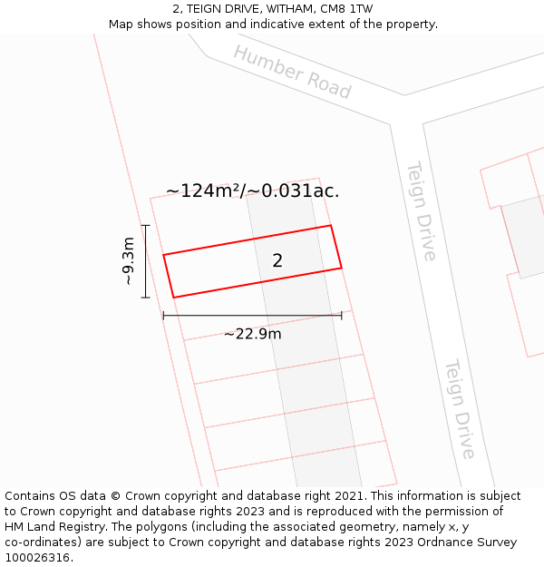2, TEIGN DRIVE, WITHAM, CM8 1TW: Plot and title map