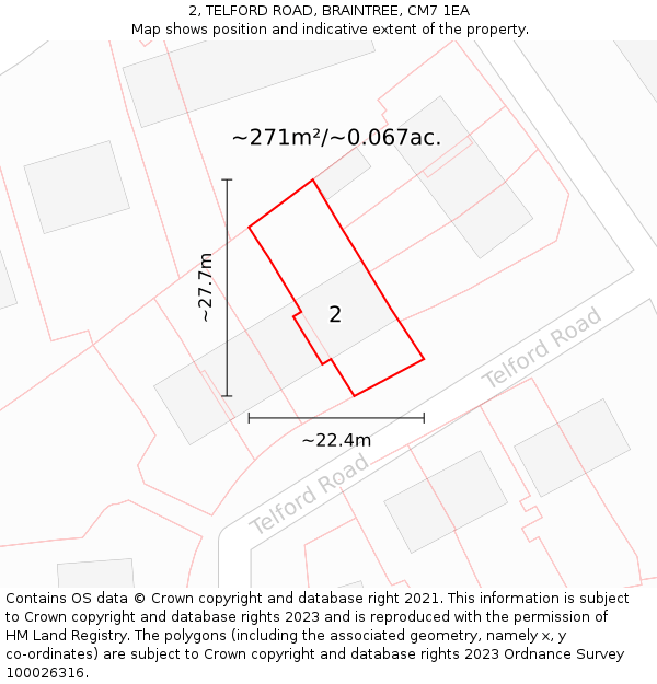 2, TELFORD ROAD, BRAINTREE, CM7 1EA: Plot and title map
