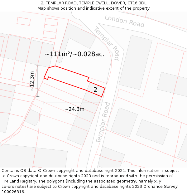 2, TEMPLAR ROAD, TEMPLE EWELL, DOVER, CT16 3DL: Plot and title map