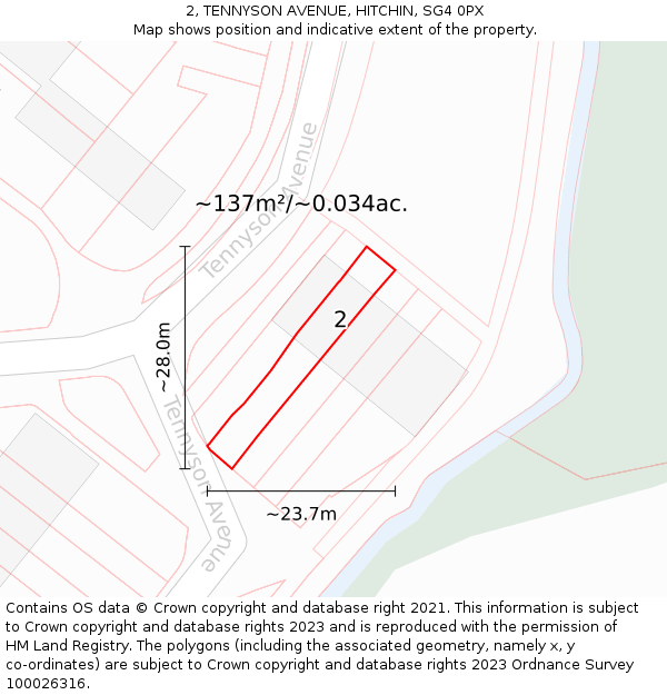 2, TENNYSON AVENUE, HITCHIN, SG4 0PX: Plot and title map