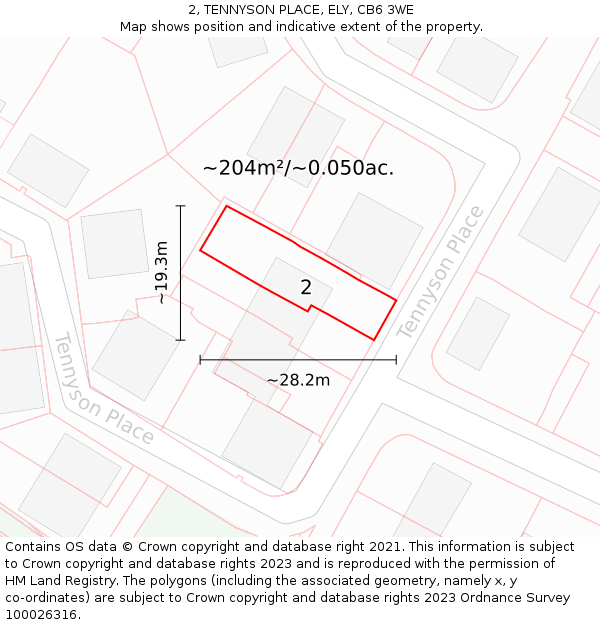 2, TENNYSON PLACE, ELY, CB6 3WE: Plot and title map