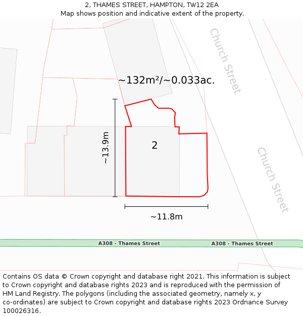 2, THAMES STREET, HAMPTON, TW12 2EA: Plot and title map