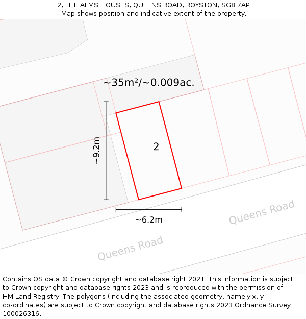 2, THE ALMS HOUSES, QUEENS ROAD, ROYSTON, SG8 7AP: Plot and title map