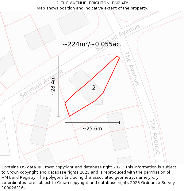 2, THE AVENUE, BRIGHTON, BN2 4FA: Plot and title map