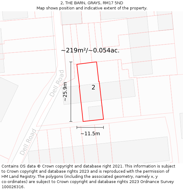 2, THE BARN, GRAYS, RM17 5ND: Plot and title map