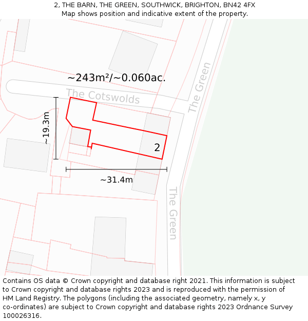2, THE BARN, THE GREEN, SOUTHWICK, BRIGHTON, BN42 4FX: Plot and title map