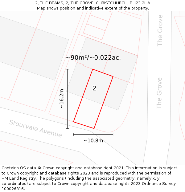 2, THE BEAMS, 2, THE GROVE, CHRISTCHURCH, BH23 2HA: Plot and title map