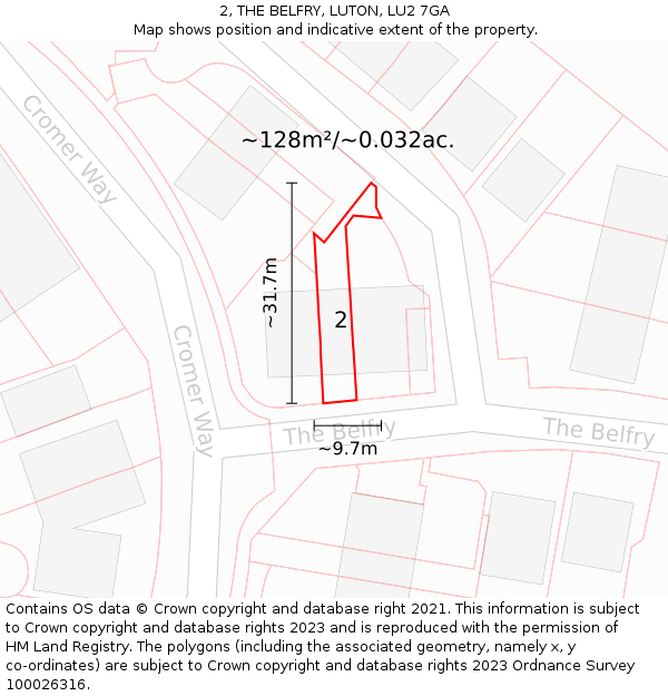 2, THE BELFRY, LUTON, LU2 7GA: Plot and title map
