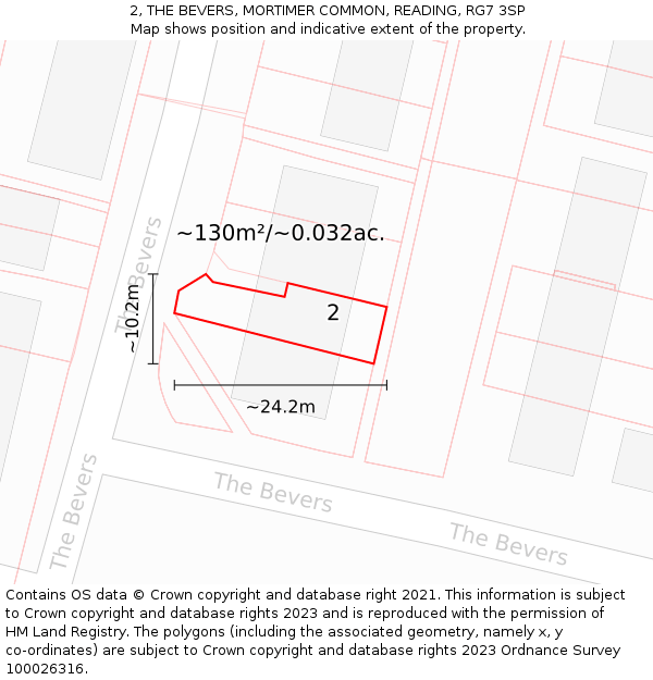 2, THE BEVERS, MORTIMER COMMON, READING, RG7 3SP: Plot and title map