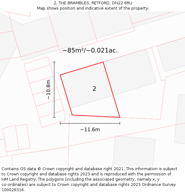 2, THE BRAMBLES, RETFORD, DN22 6RU: Plot and title map