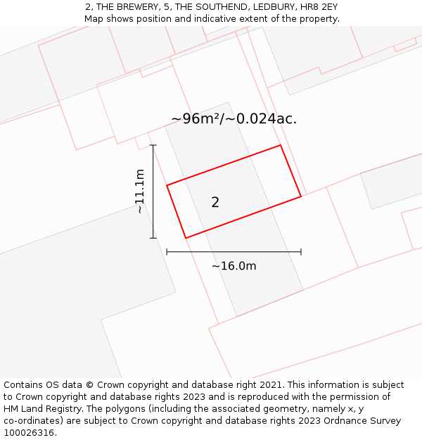 2, THE BREWERY, 5, THE SOUTHEND, LEDBURY, HR8 2EY: Plot and title map