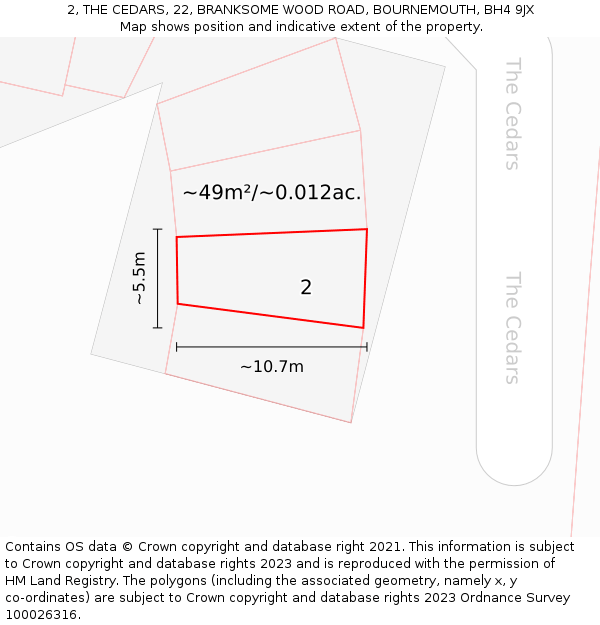 2, THE CEDARS, 22, BRANKSOME WOOD ROAD, BOURNEMOUTH, BH4 9JX: Plot and title map