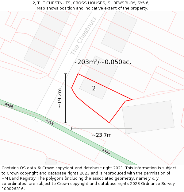 2, THE CHESTNUTS, CROSS HOUSES, SHREWSBURY, SY5 6JH: Plot and title map