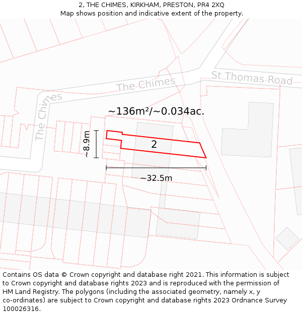 2, THE CHIMES, KIRKHAM, PRESTON, PR4 2XQ: Plot and title map