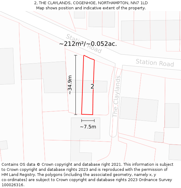 2, THE CLAYLANDS, COGENHOE, NORTHAMPTON, NN7 1LD: Plot and title map