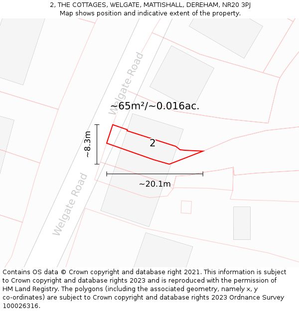 2, THE COTTAGES, WELGATE, MATTISHALL, DEREHAM, NR20 3PJ: Plot and title map