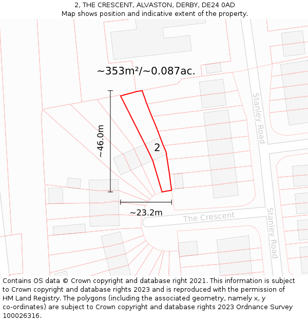 2, THE CRESCENT, ALVASTON, DERBY, DE24 0AD: Plot and title map