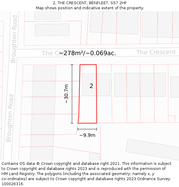 2, THE CRESCENT, BENFLEET, SS7 2HF: Plot and title map