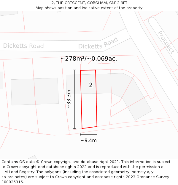 2, THE CRESCENT, CORSHAM, SN13 9FT: Plot and title map