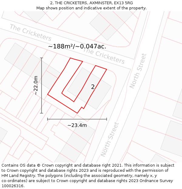 2, THE CRICKETERS, AXMINSTER, EX13 5RG: Plot and title map
