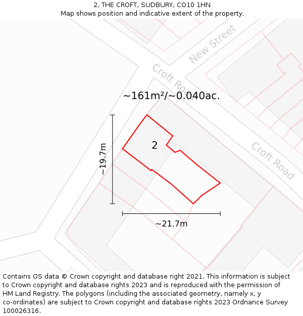 2, THE CROFT, SUDBURY, CO10 1HN: Plot and title map