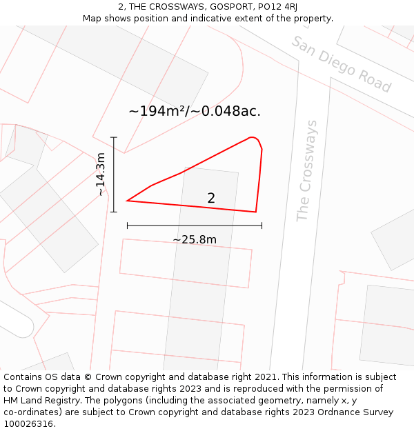 2, THE CROSSWAYS, GOSPORT, PO12 4RJ: Plot and title map