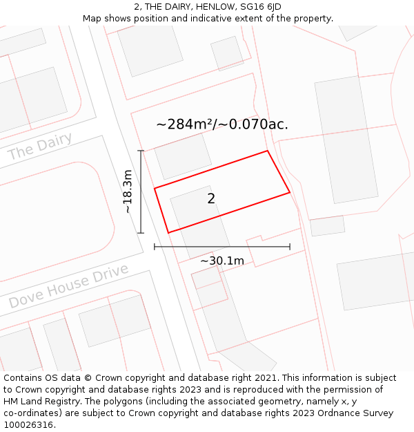 2, THE DAIRY, HENLOW, SG16 6JD: Plot and title map