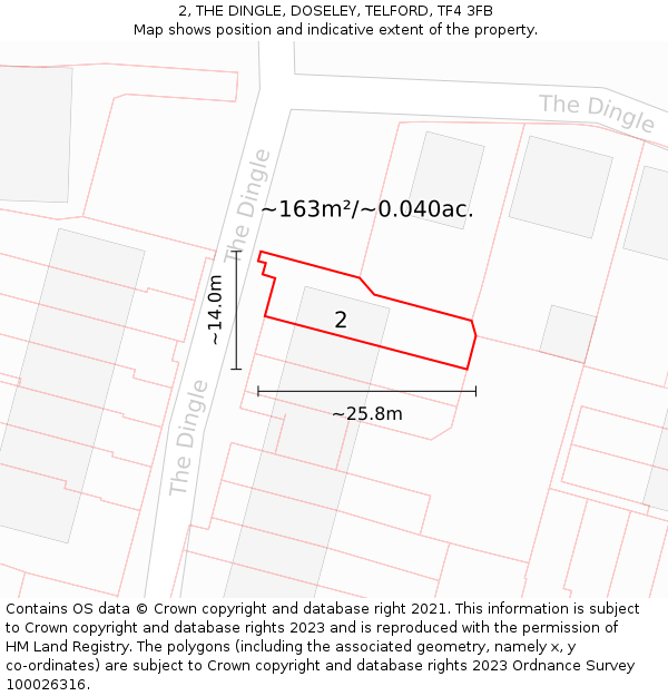 2, THE DINGLE, DOSELEY, TELFORD, TF4 3FB: Plot and title map