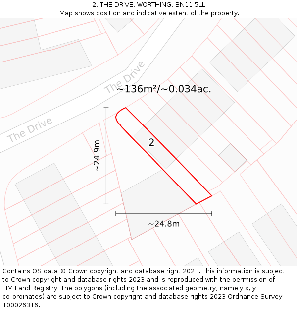 2, THE DRIVE, WORTHING, BN11 5LL: Plot and title map