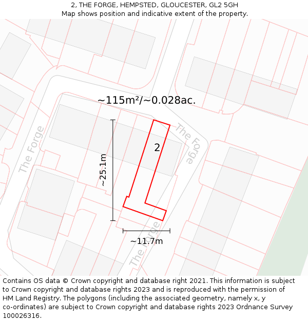 2, THE FORGE, HEMPSTED, GLOUCESTER, GL2 5GH: Plot and title map