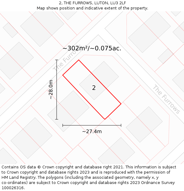 2, THE FURROWS, LUTON, LU3 2LF: Plot and title map