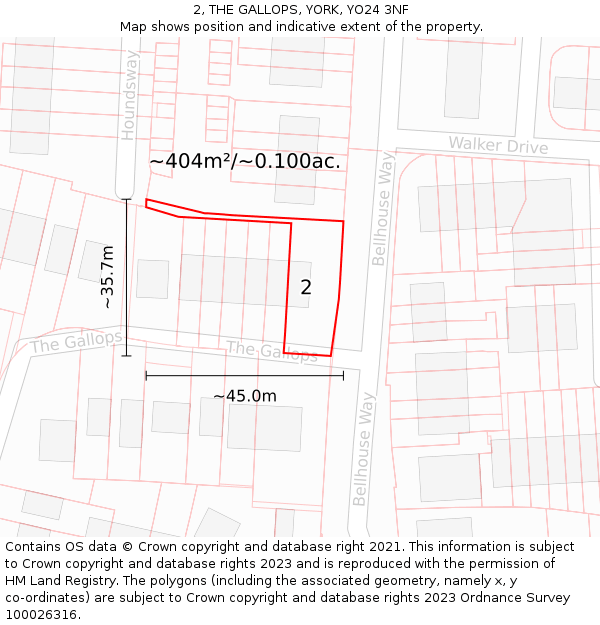 2, THE GALLOPS, YORK, YO24 3NF: Plot and title map